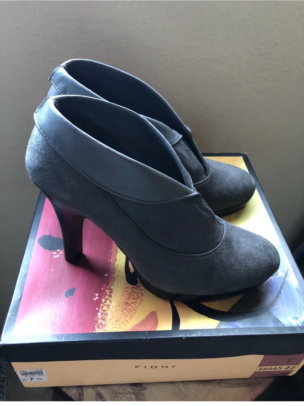 FIONI Charcoal Gray Suede High Heel Bootie Pumps